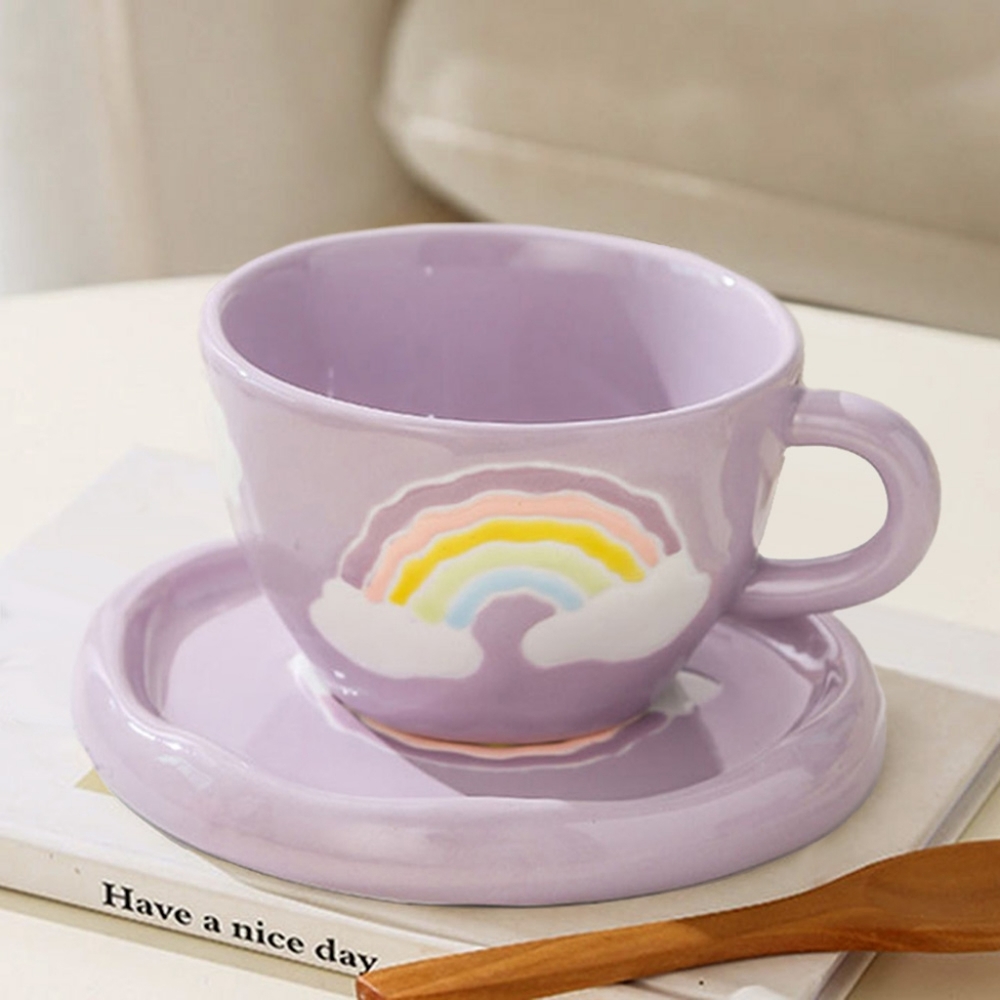 Purple Rainbow Ceramic Mug Tea Cup Coffee Saucer Set Teacup